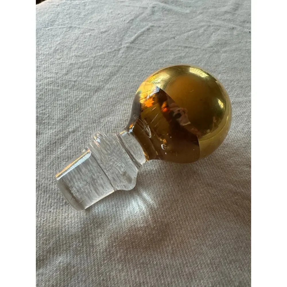 Vintage Ball Art Glass Decanter Stopper gold plated Mid-Century Modern